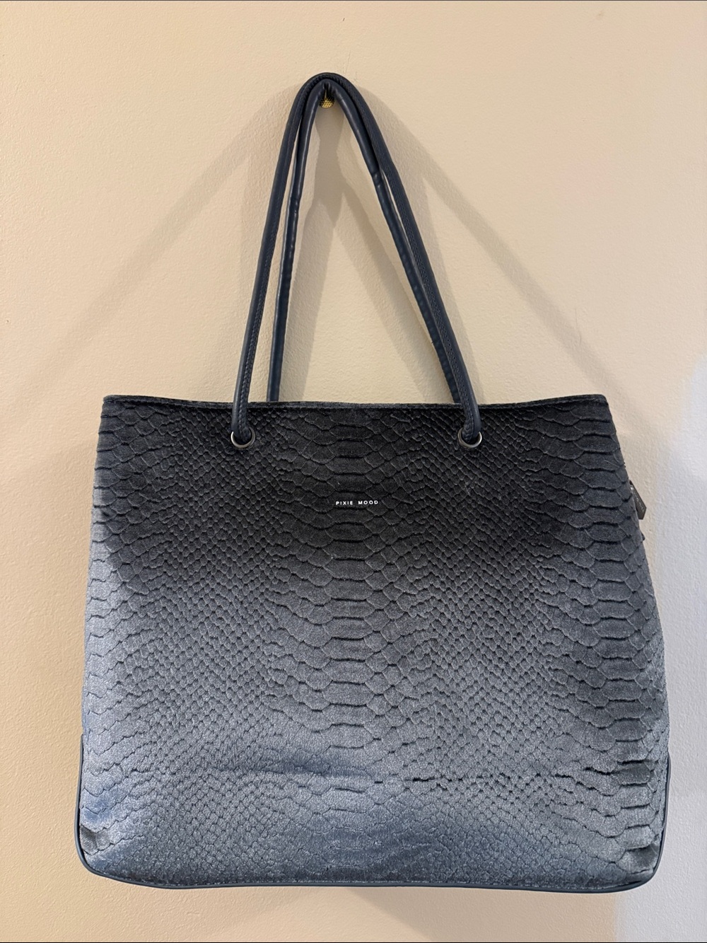 Pixie Mood Slate blue/grey velvet Textured Tote with Snake-Emboss